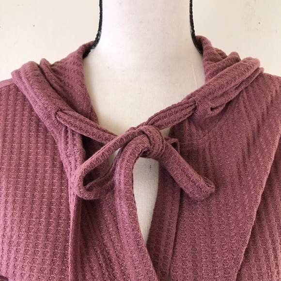 Love Riche Loveriche Mauve Pink Long Line Hooded Waffle Knit Duster Pockets S - Picture 8 of 9